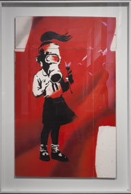 Banksy | "Girl with Gasmask" | Exhibitionview: "Beyond melancholia. Sammlung Reinking | Museum für Völkerkunde Hamburg | 1" | Museum für Völkerkunde | 15.06. - 28.09.2014 | Courtesy: Sammlung Reinking / Museum für Völkerkunde Hamburg | Photo: MRpro